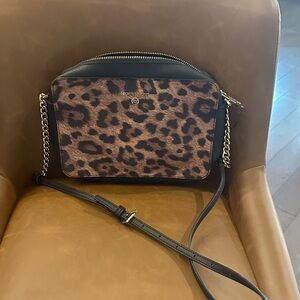 Michael Kors Black and Brown Leopard Crossbody Bag